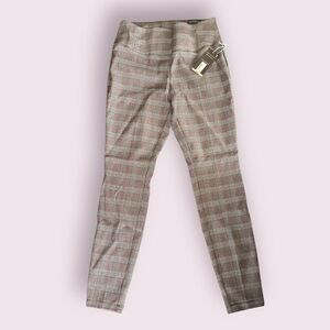 Worthington pull on skinny dress pants plaid grey pink women size 6 NWT
